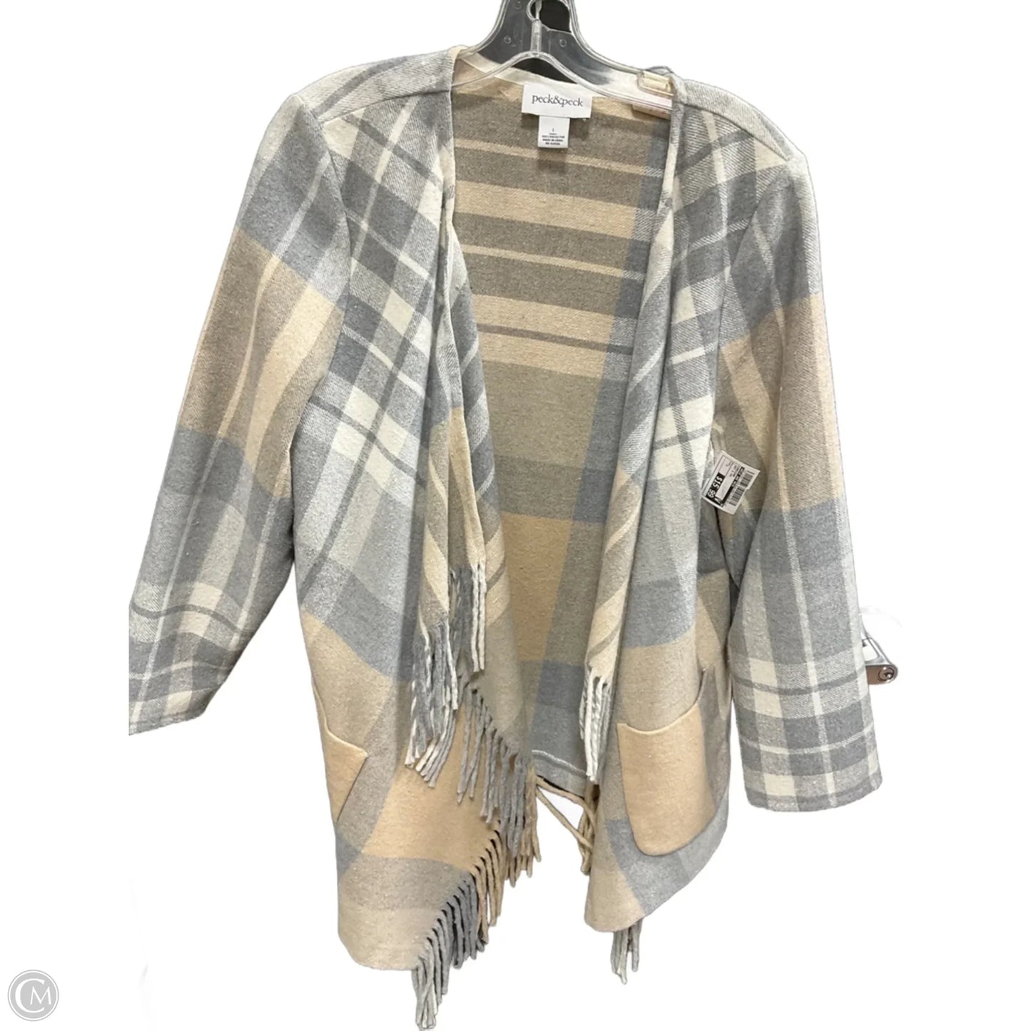Cardigan By Peck And Peck In Grey & Tan, Size: L