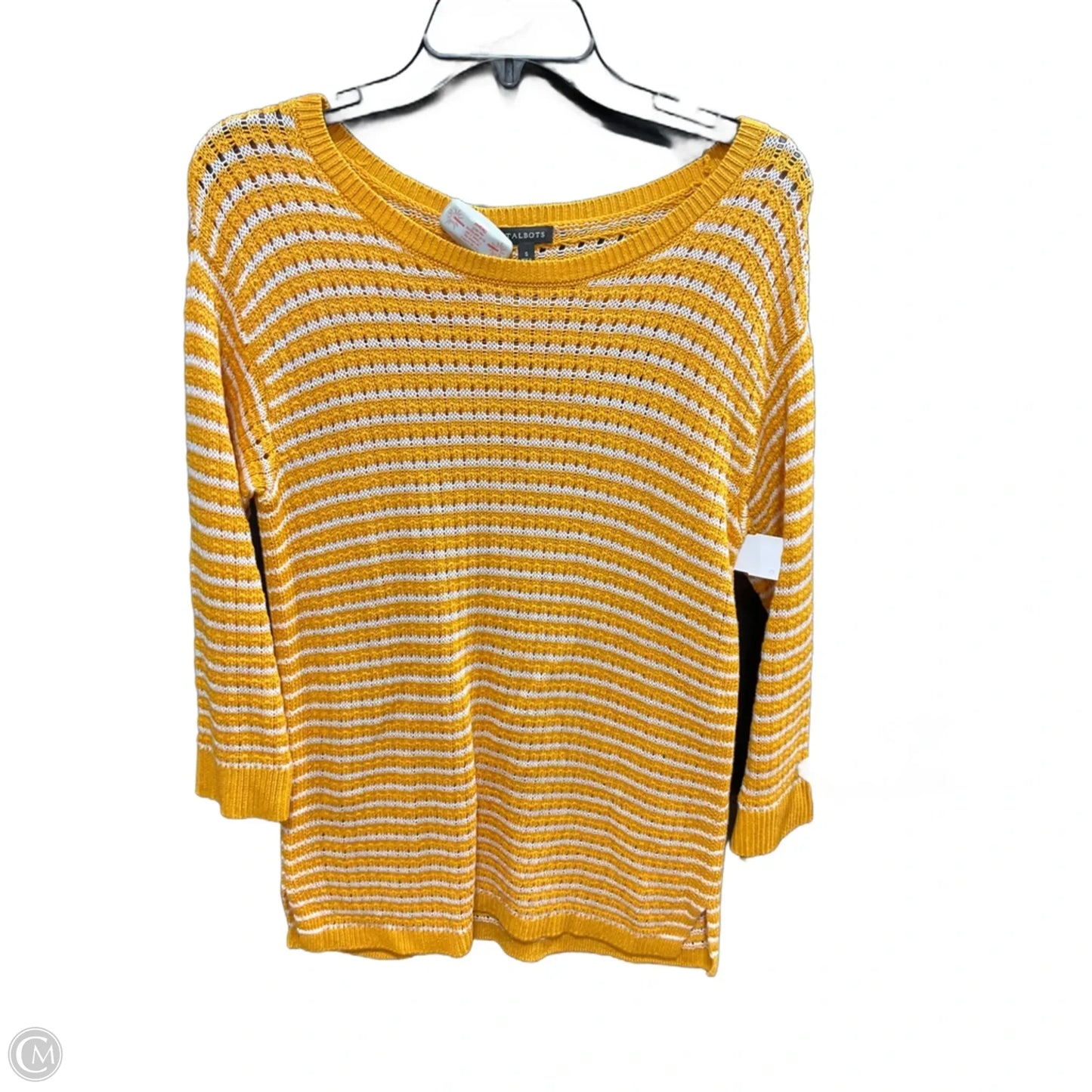Top Long Sleeve Basic By Talbots In White & Yellow, Size: S