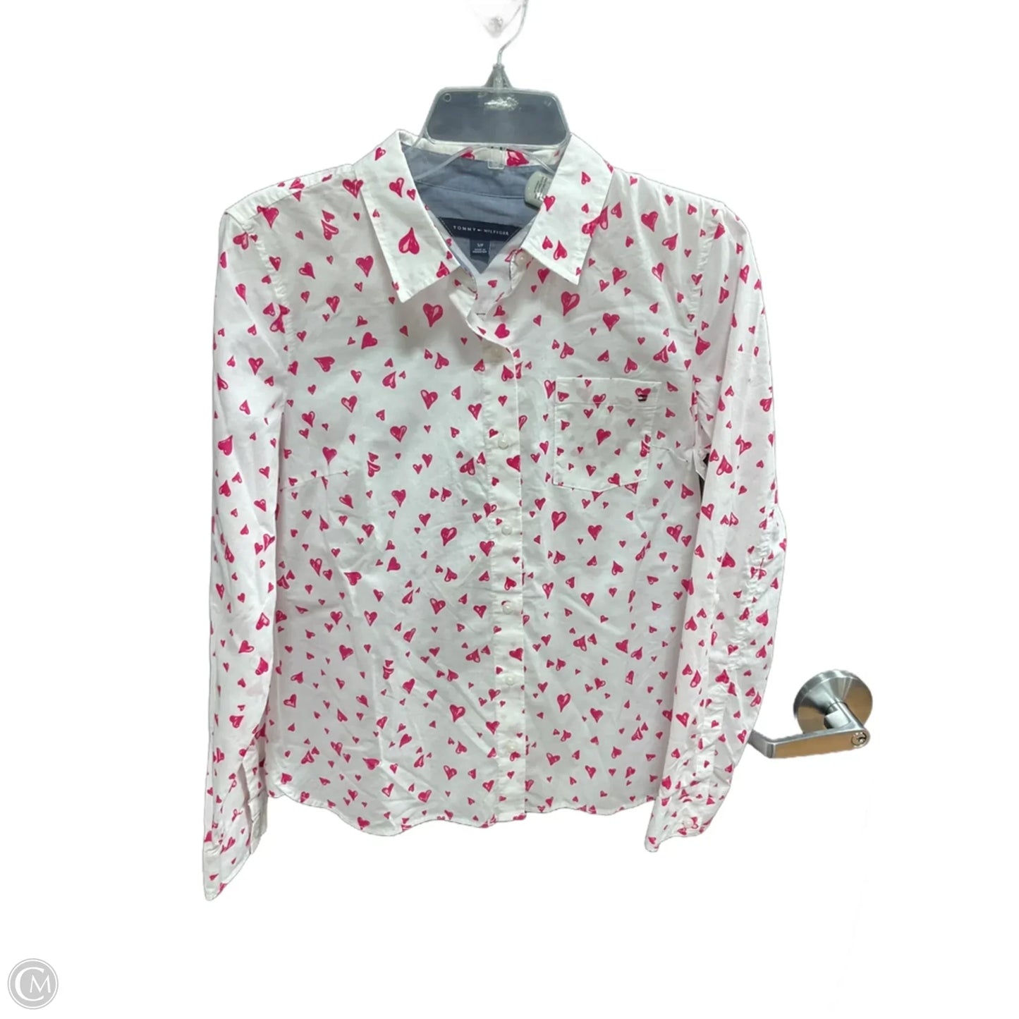 Top Long Sleeve Basic By Tommy Hilfiger In Pink & White, Size: Sp