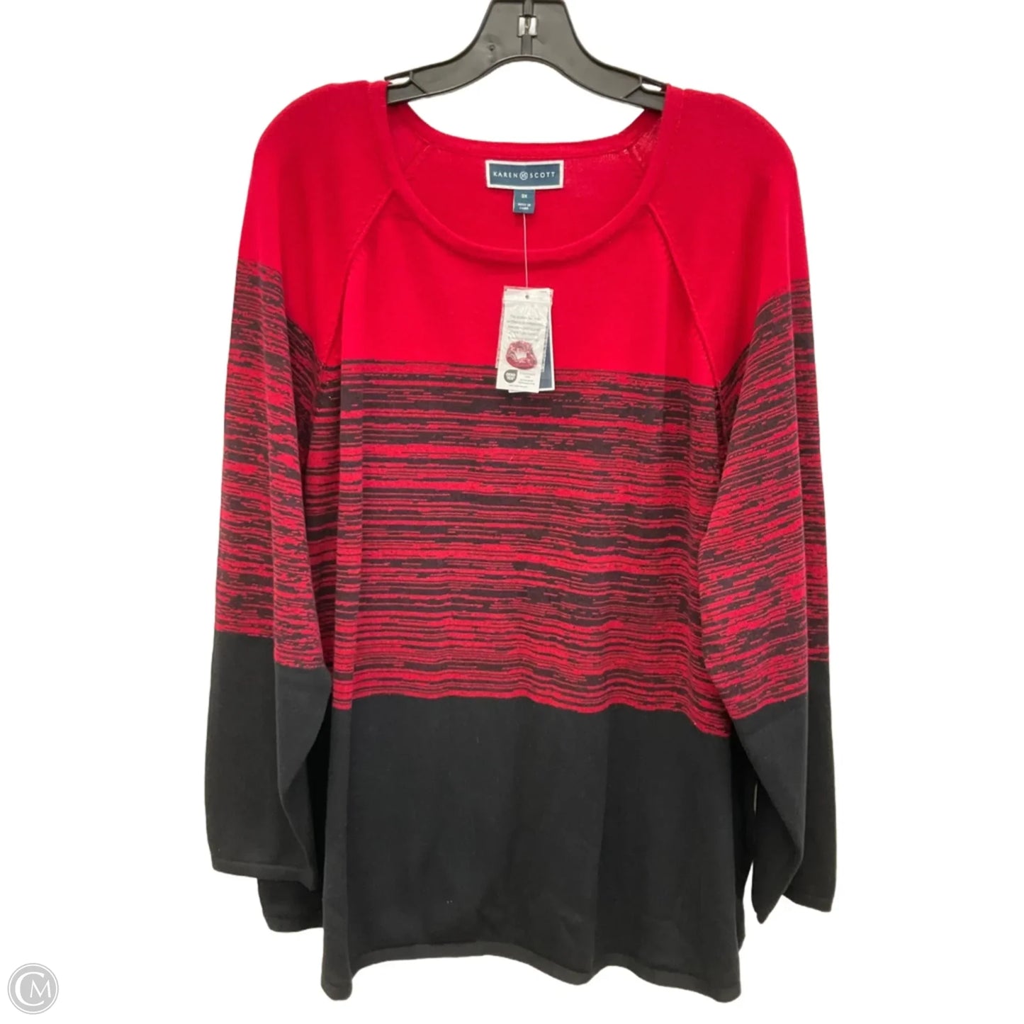 Top Long Sleeve Basic By Karen Scott In Black & Red, Size: 3x