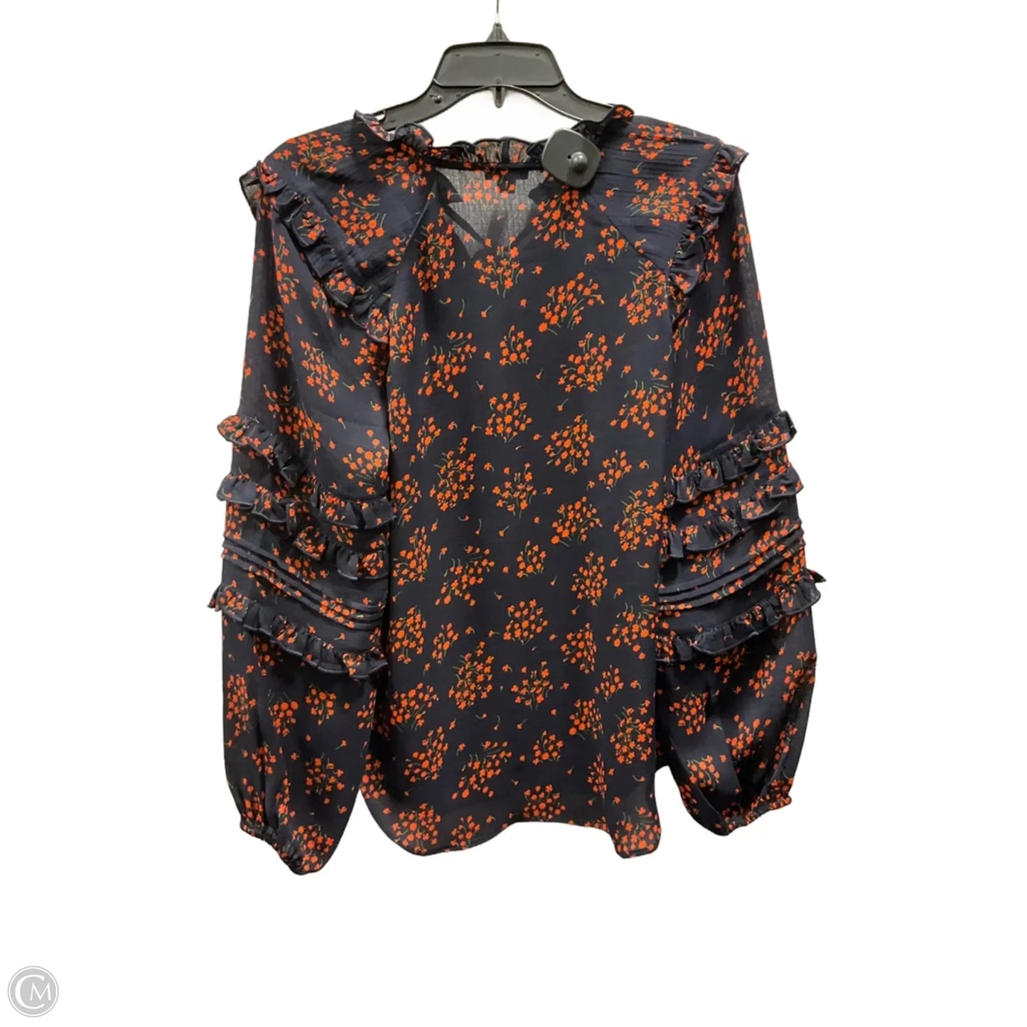Top Long Sleeve By Ann Taylor In Blue & Orange, Size: S