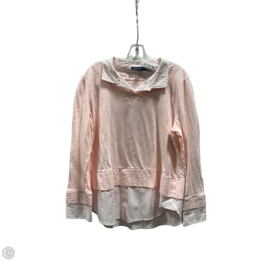 Top Long Sleeve Basic By Tommy Hilfiger In Pink & White, Size: Xl