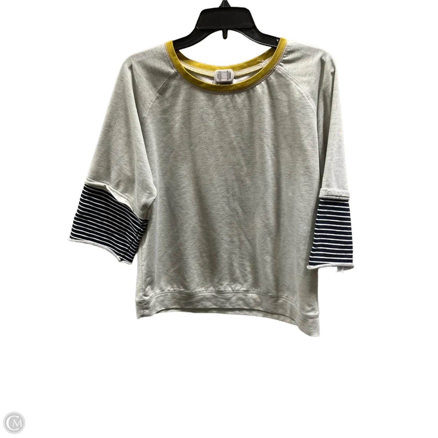 Top 3/4 Sleeve By Polagram In Grey & Yellow, Size: L
