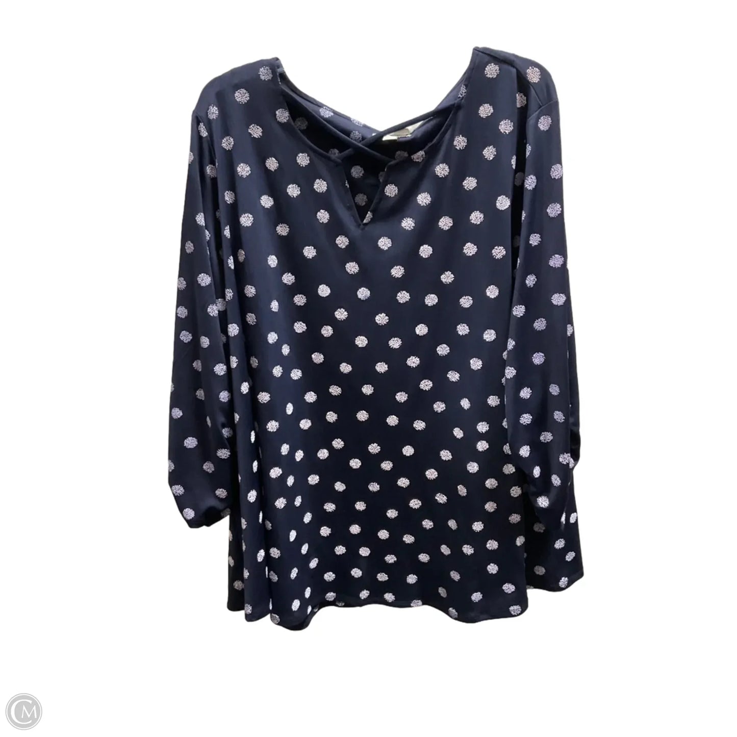 Top 3/4 Sleeve Basic By Clothes Mentor In Blue & White, Size: 22