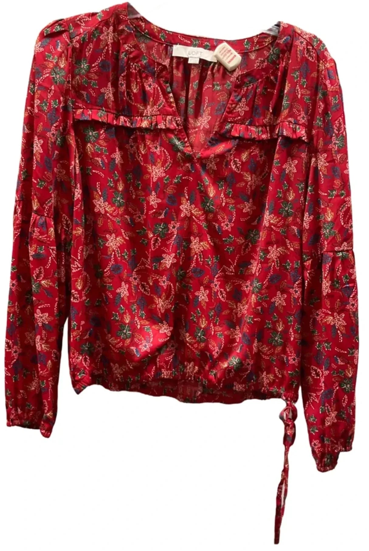 Top Long Sleeve Basic By Loft In Red, Size: M