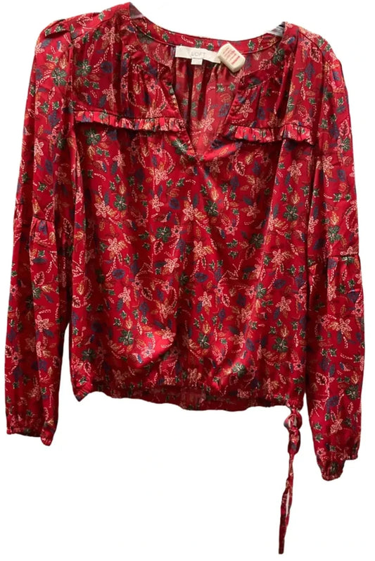 Top Long Sleeve Basic By Loft In Red, Size: M