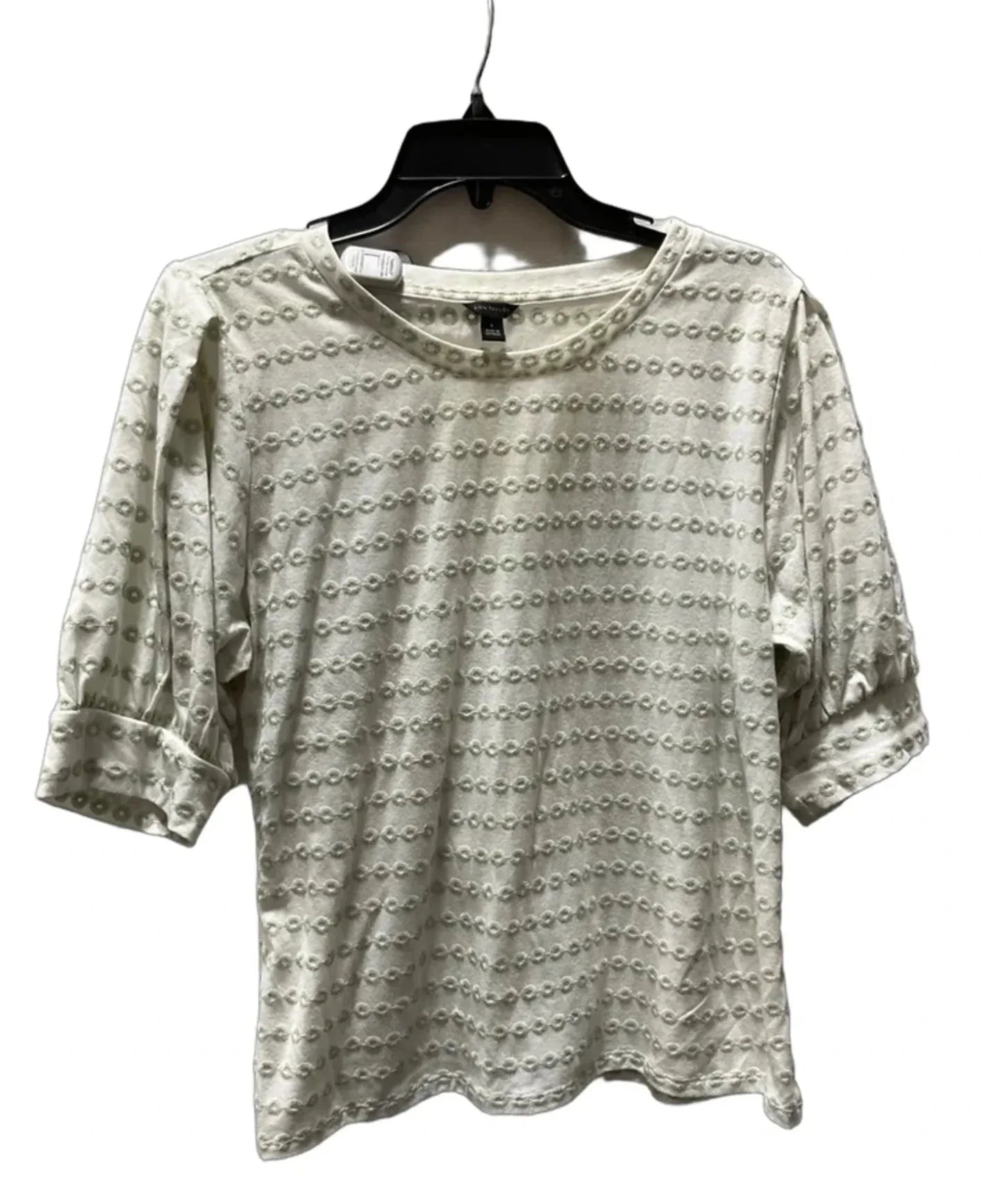Top Short Sleeve Basic By Ann Taylor In Green & White, Size: L