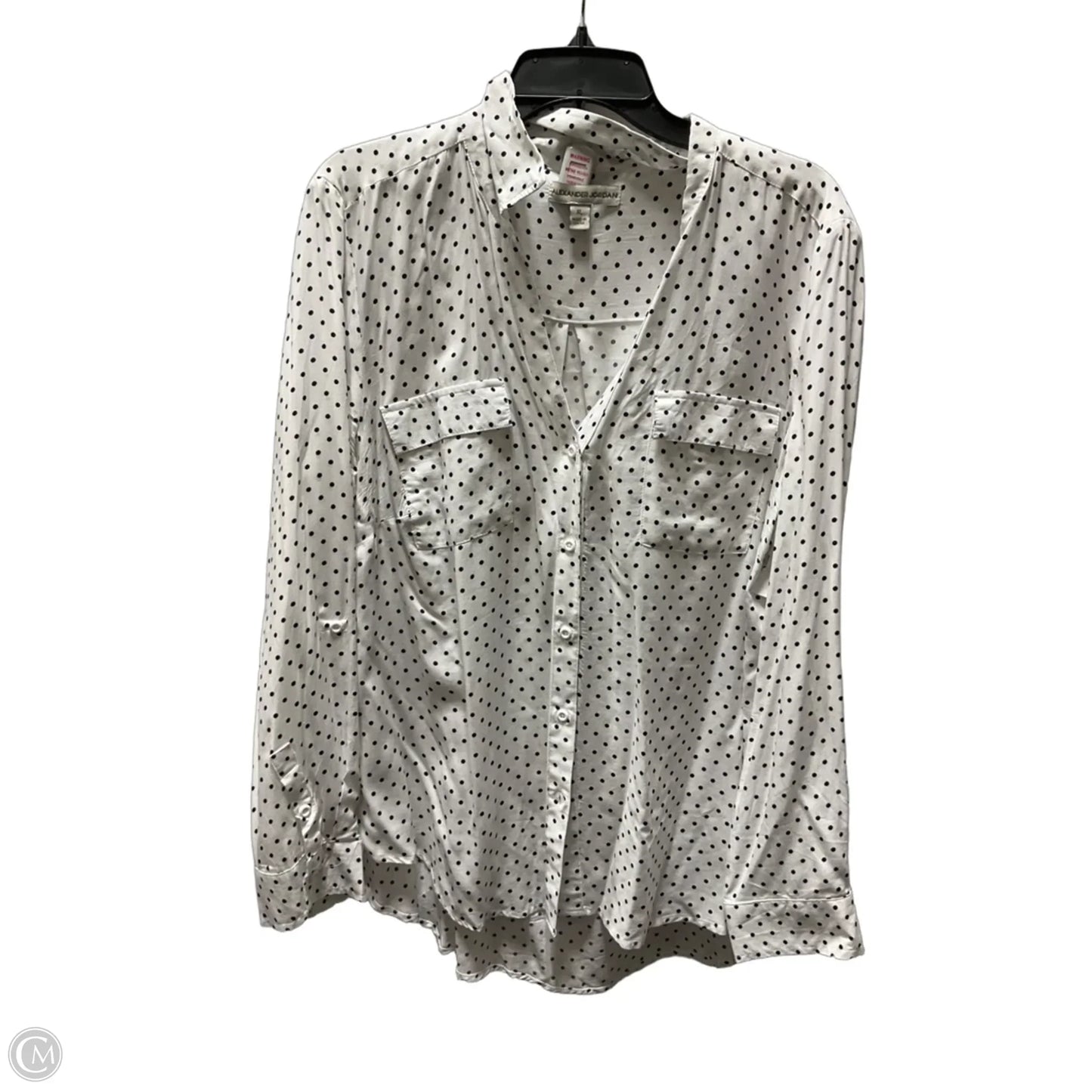 Blouse Long Sleeve By Alexander Jordan In Polkadot Pattern, Size: Xl