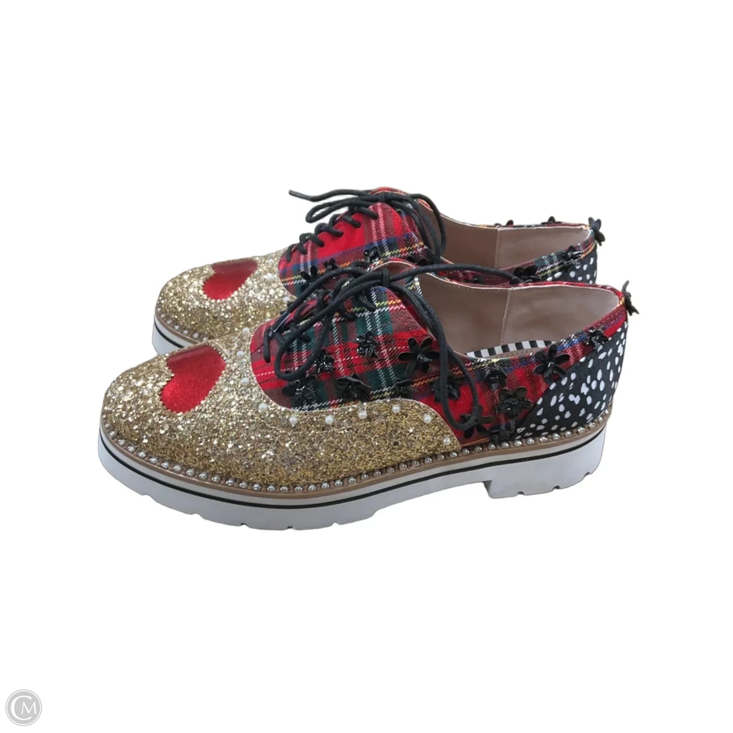 Shoes Flats By Betsey Johnson In Black & Gold, Size: 8