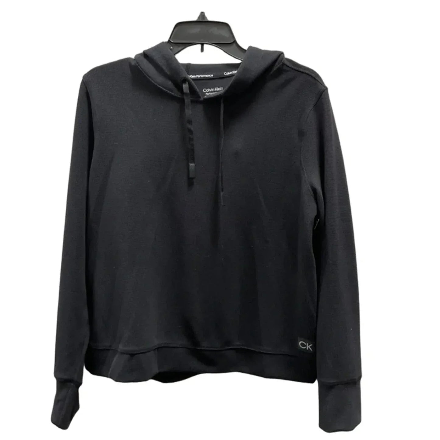 Athletic Top Long Sleeve Hoodie By Calvin Klein In Black, Size: L