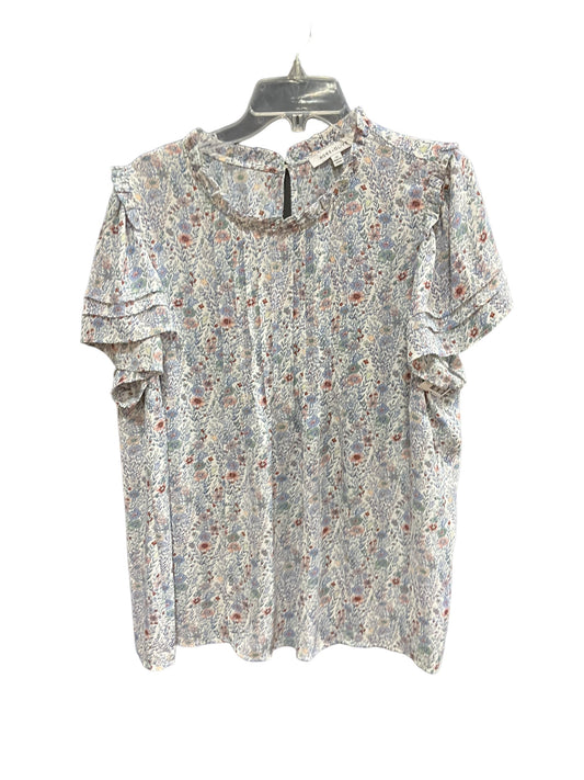Floral Print Top Short Sleeve Basic Rose And Olive, Size 1x