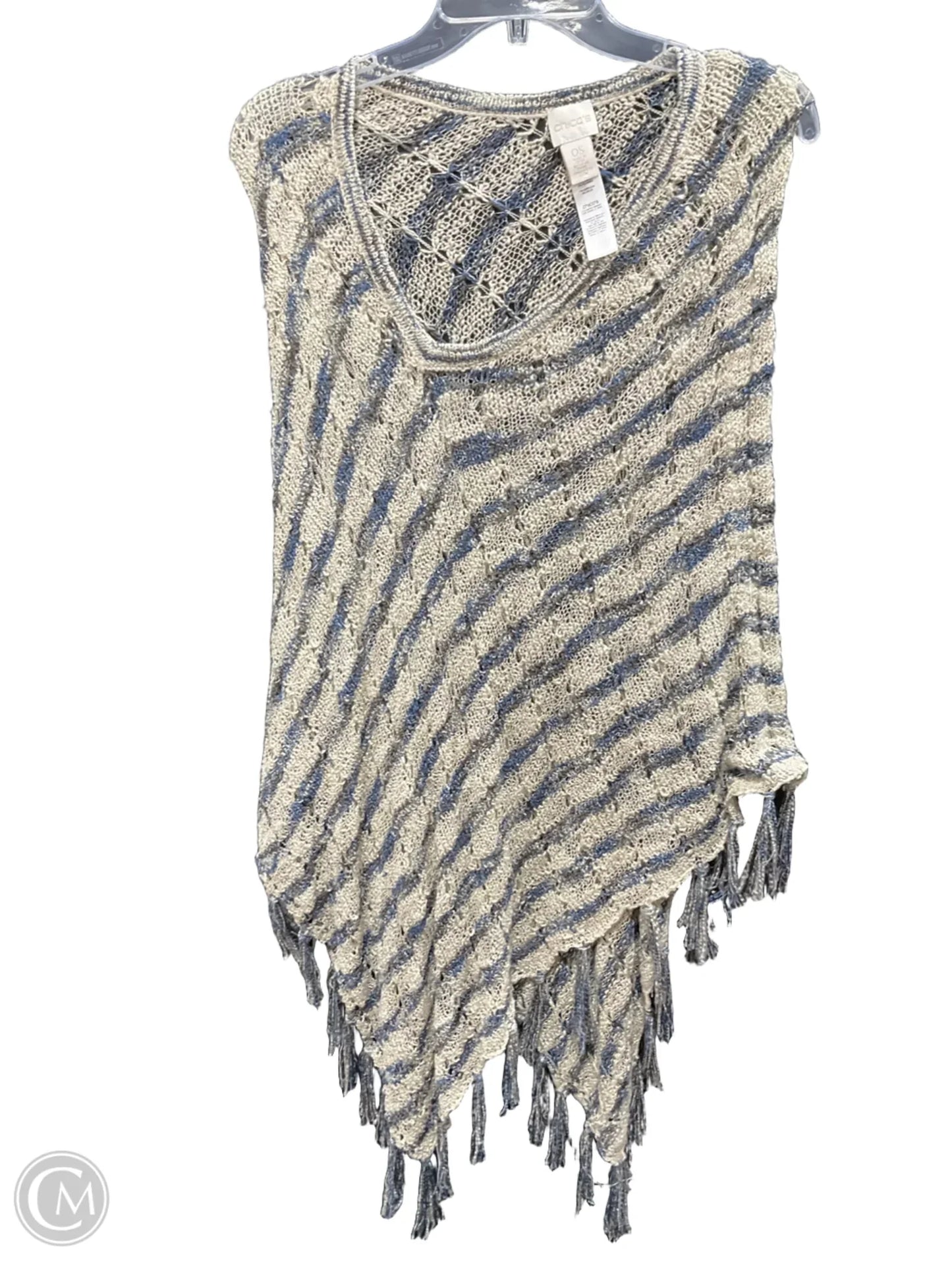 Poncho By Chicos In Blue & Tan, Size: Os