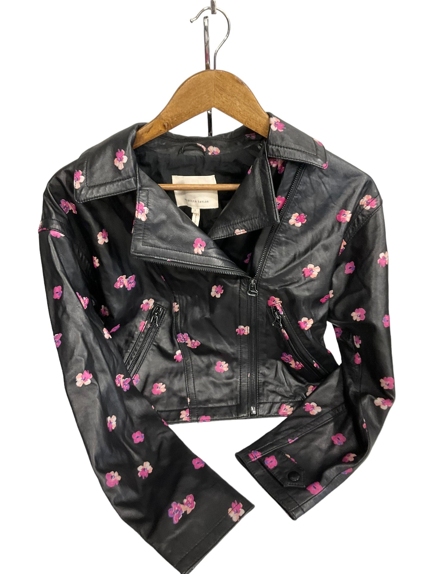 Jacket Moto By Rebecca Taylor In Black & Pink, Size: Xs