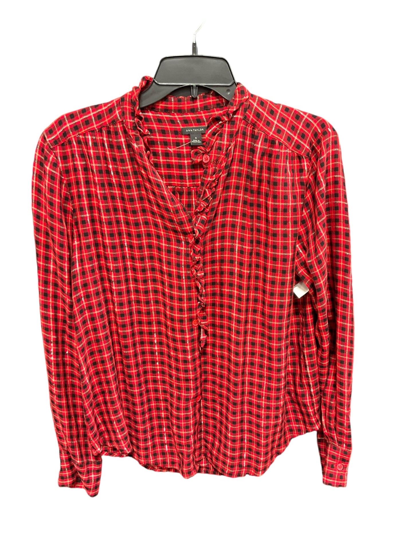 Blouse 3/4 Sleeve By Ann Taylor In Black & Red, Size: M