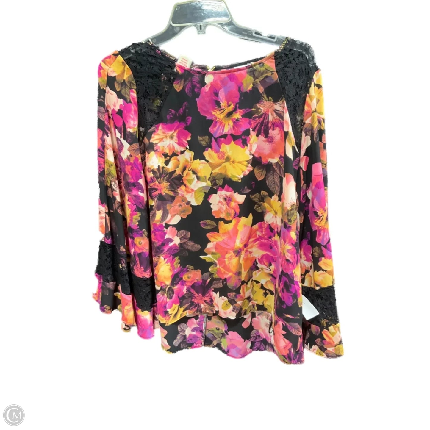 Top 3/4 Sleeve By Jennifer Lopez In Black & Pink, Size: M