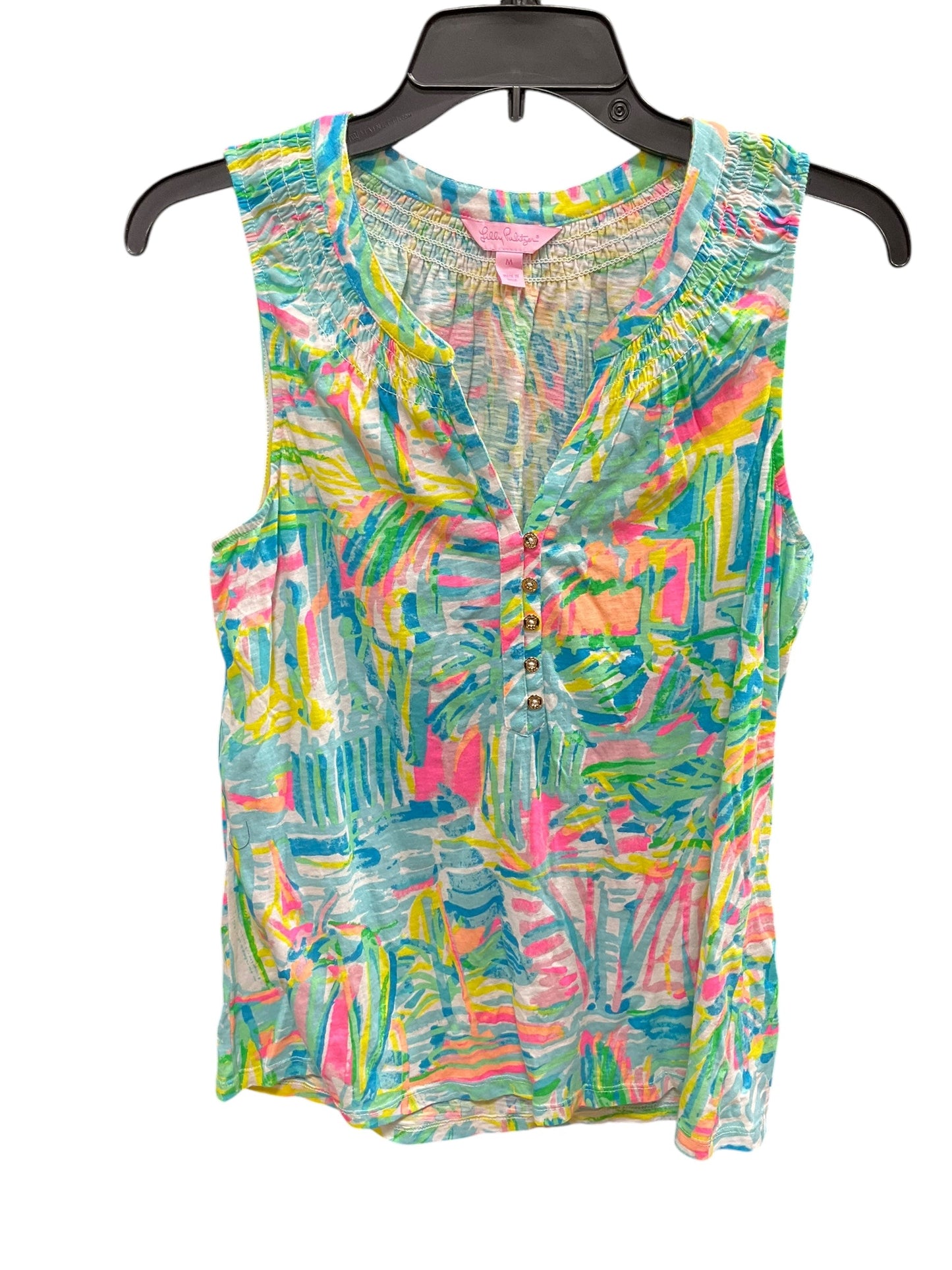 Top Sleeveless Designer By Lilly Pulitzer In Green & Yellow, Size: M