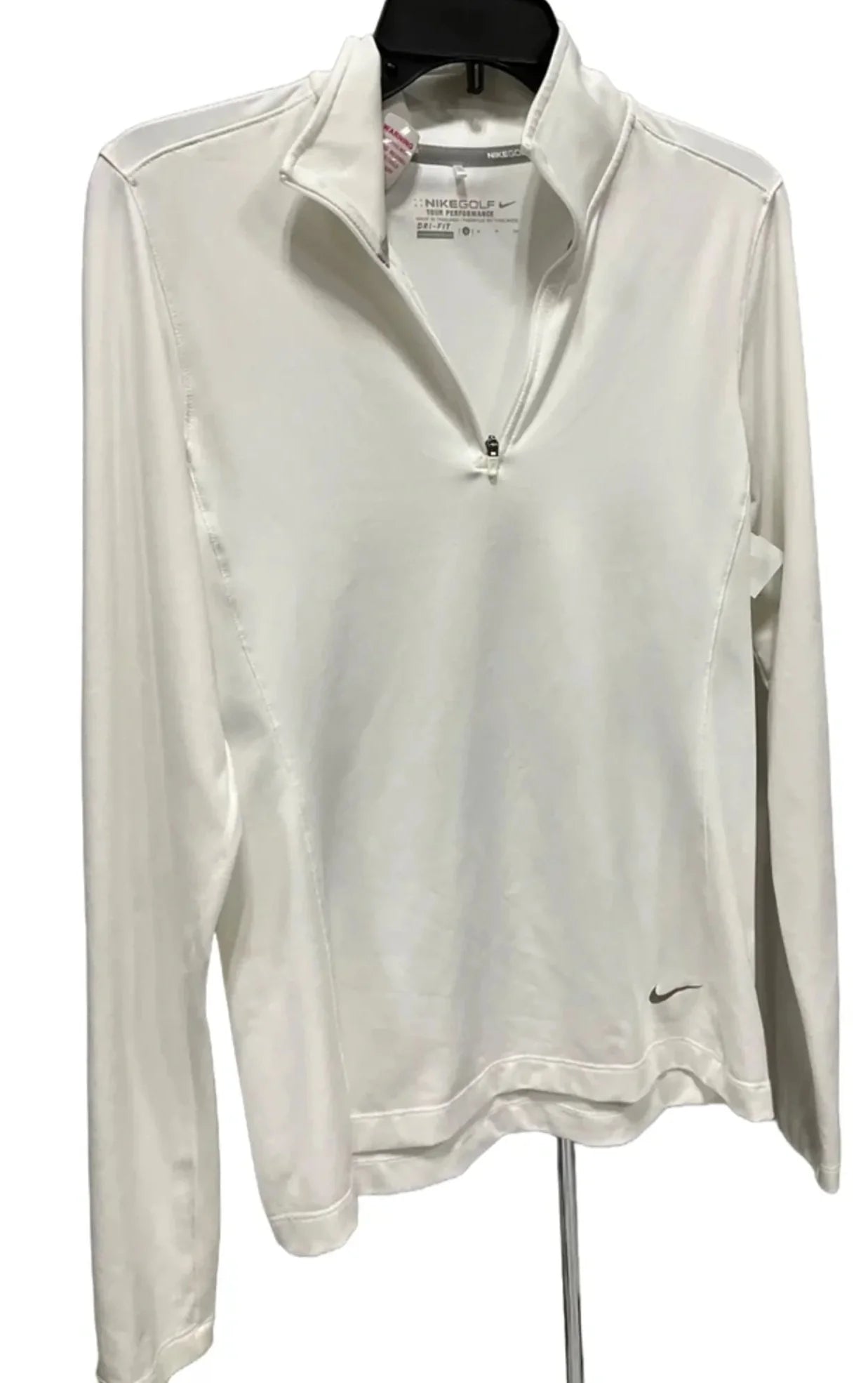 Athletic Top Long Sleeve Collar By Nike In White, Size: S