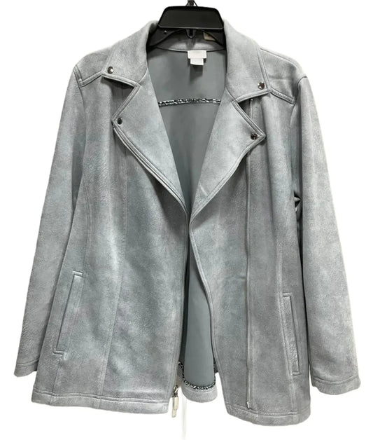 Jacket Moto By Chicos In Grey, Size: L