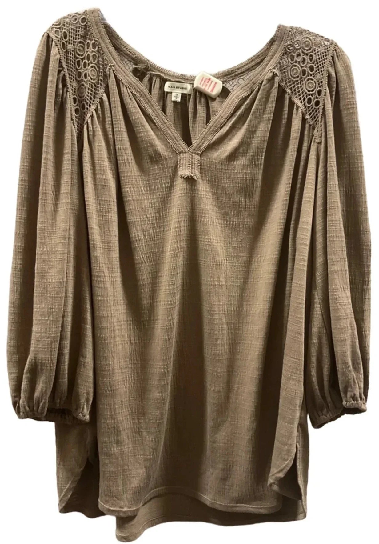 Top Long Sleeve By Max Studio In Taupe, Size: 1x