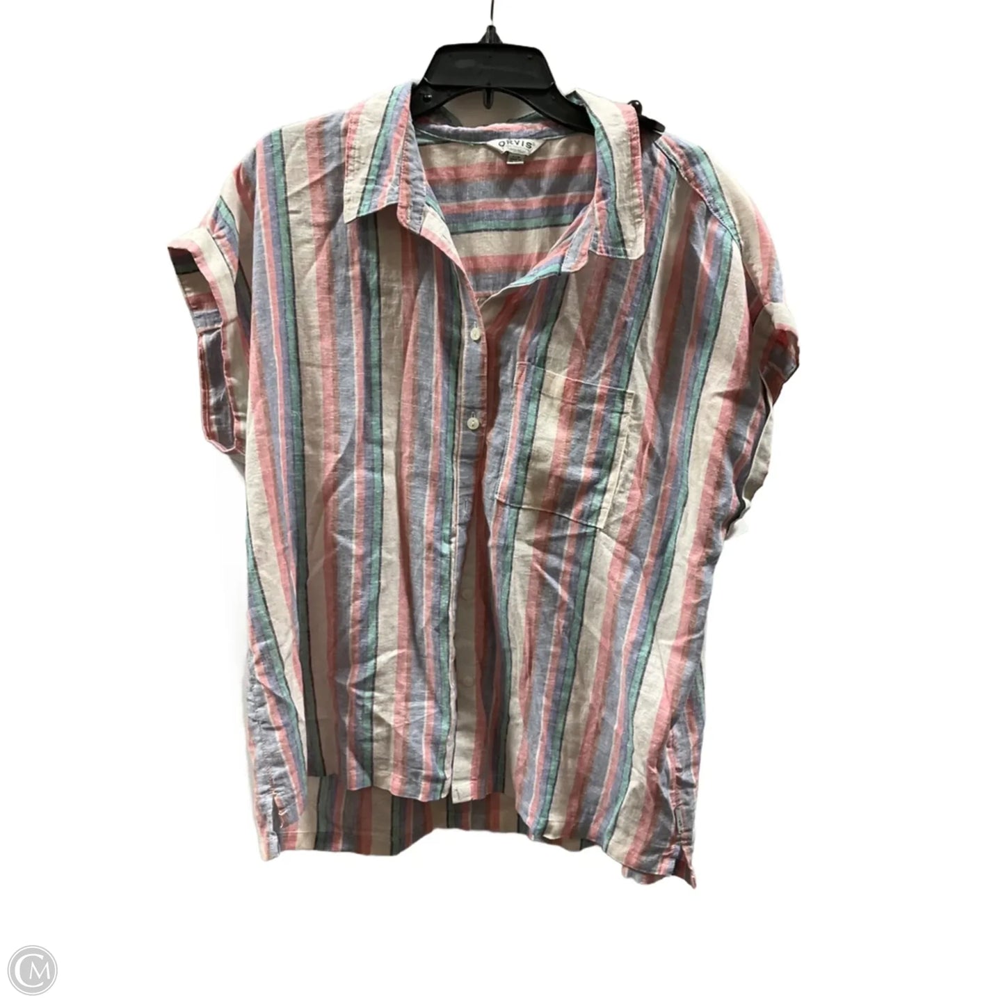 Top Short Sleeve By Orvis In Striped Pattern, Size: L