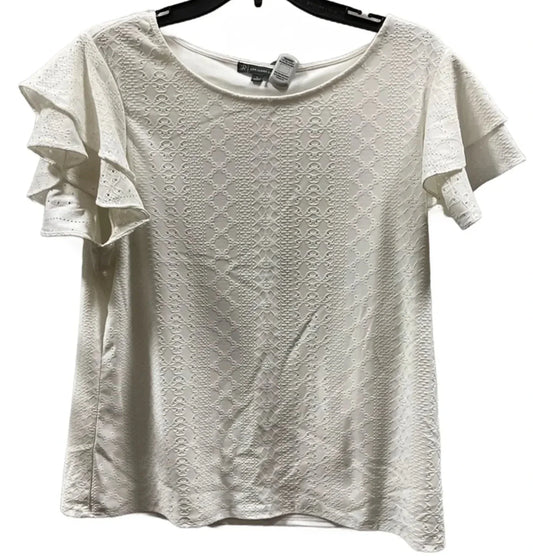 Top Short Sleeve By Adrianna Papell In White, Size: L