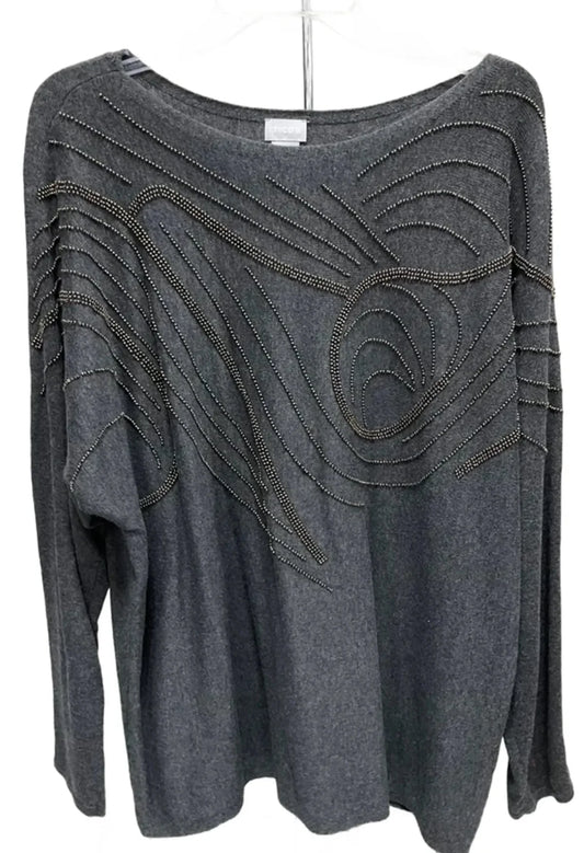 Top Long Sleeve By Chicos In Grey, Size: Xl