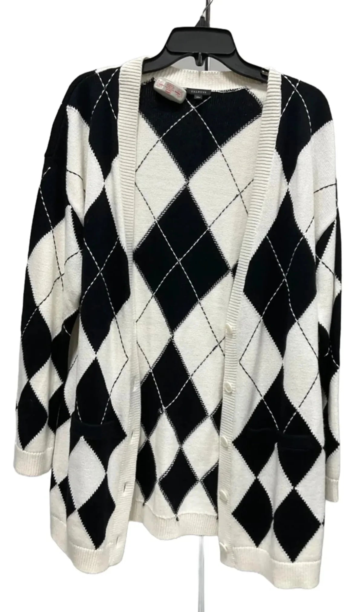 Sweater Cardigan By Talbots In Black & White, Size: L