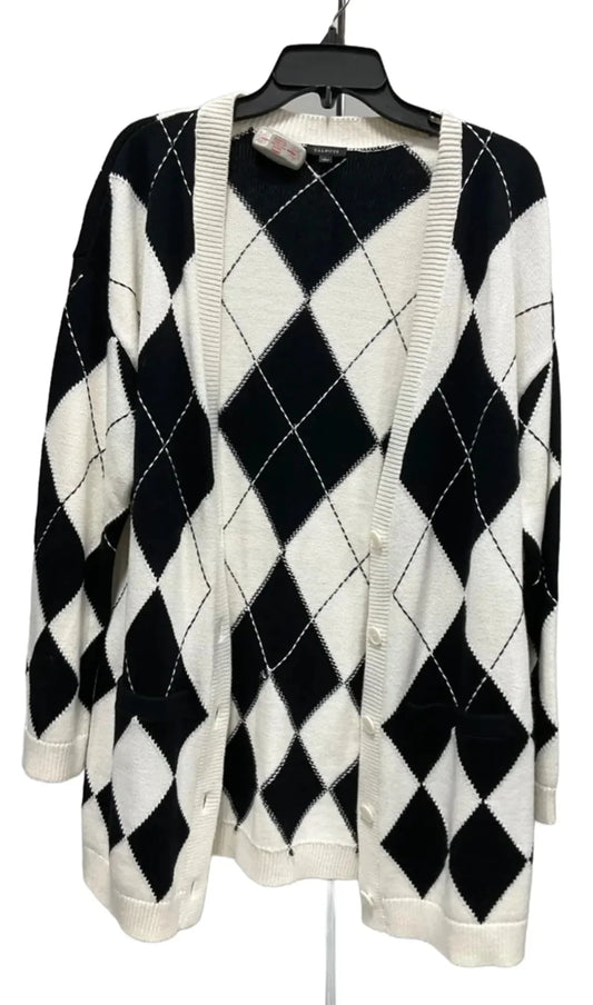 Sweater Cardigan By Talbots In Black & White, Size: L