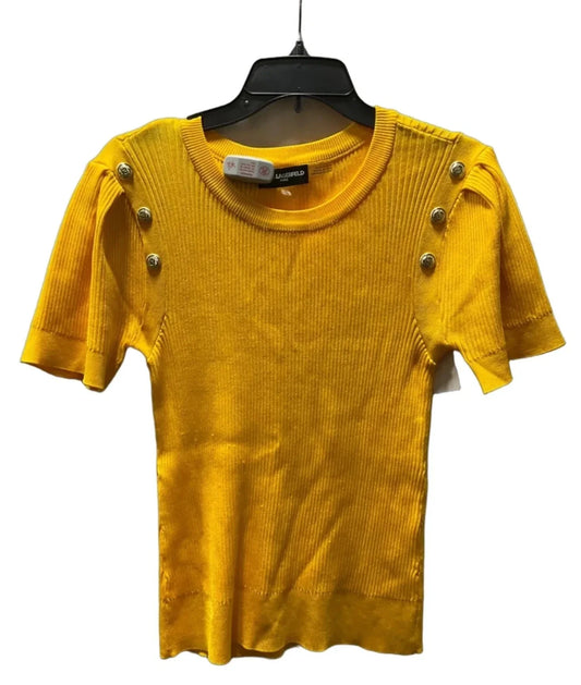 Top Short Sleeve Designer By Karl Lagerfeld In Yellow, Size: L