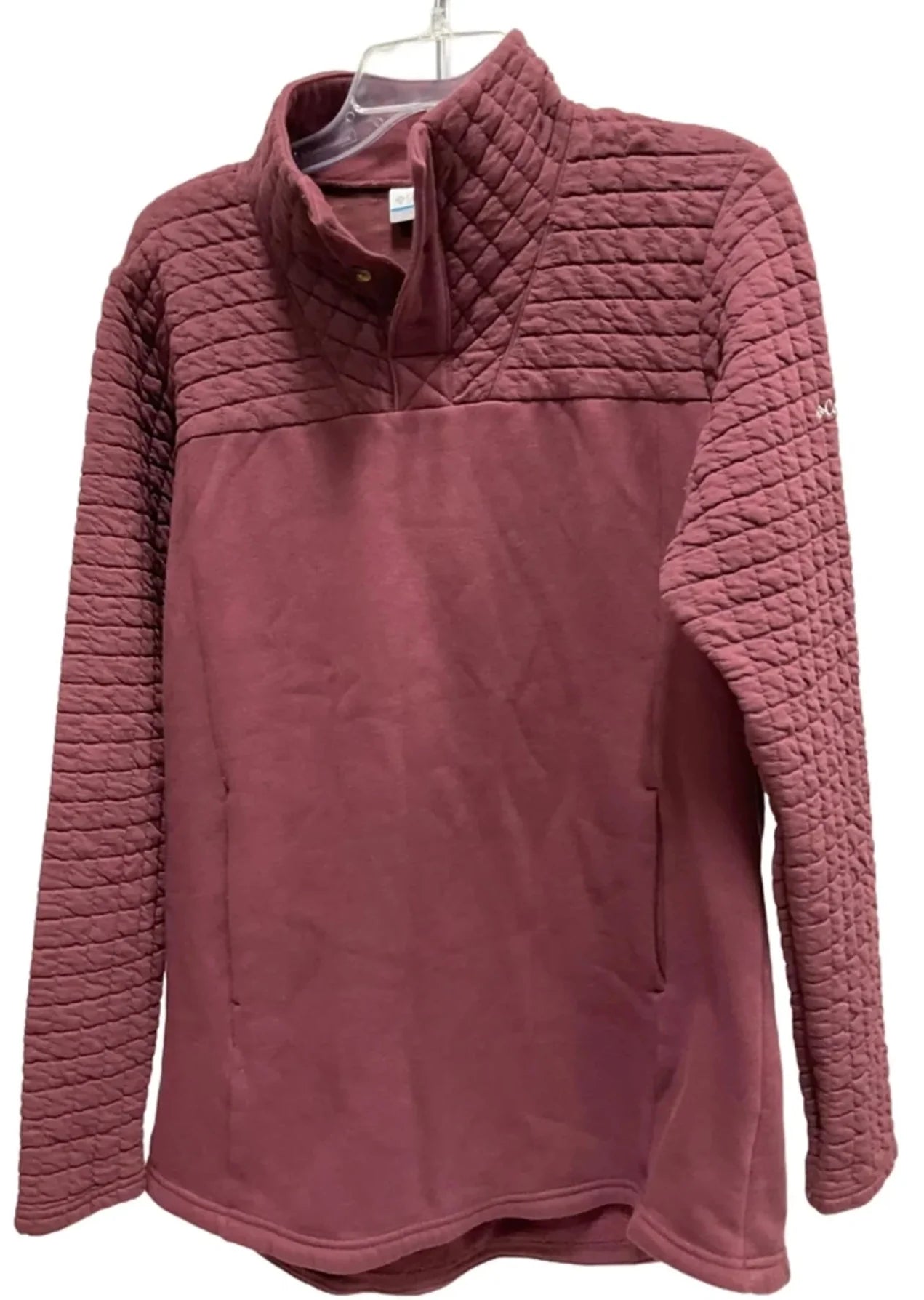 Athletic Top Long Sleeve Collar By Columbia In Maroon, Size: L