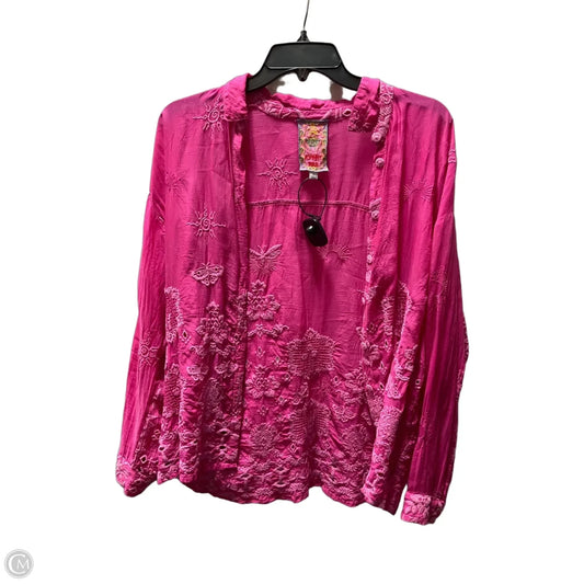 Blouse Long Sleeve By Johnny Was In Pink, Size: S