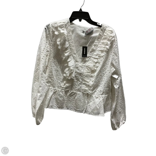 Top Long Sleeve By Express In White, Size: L
