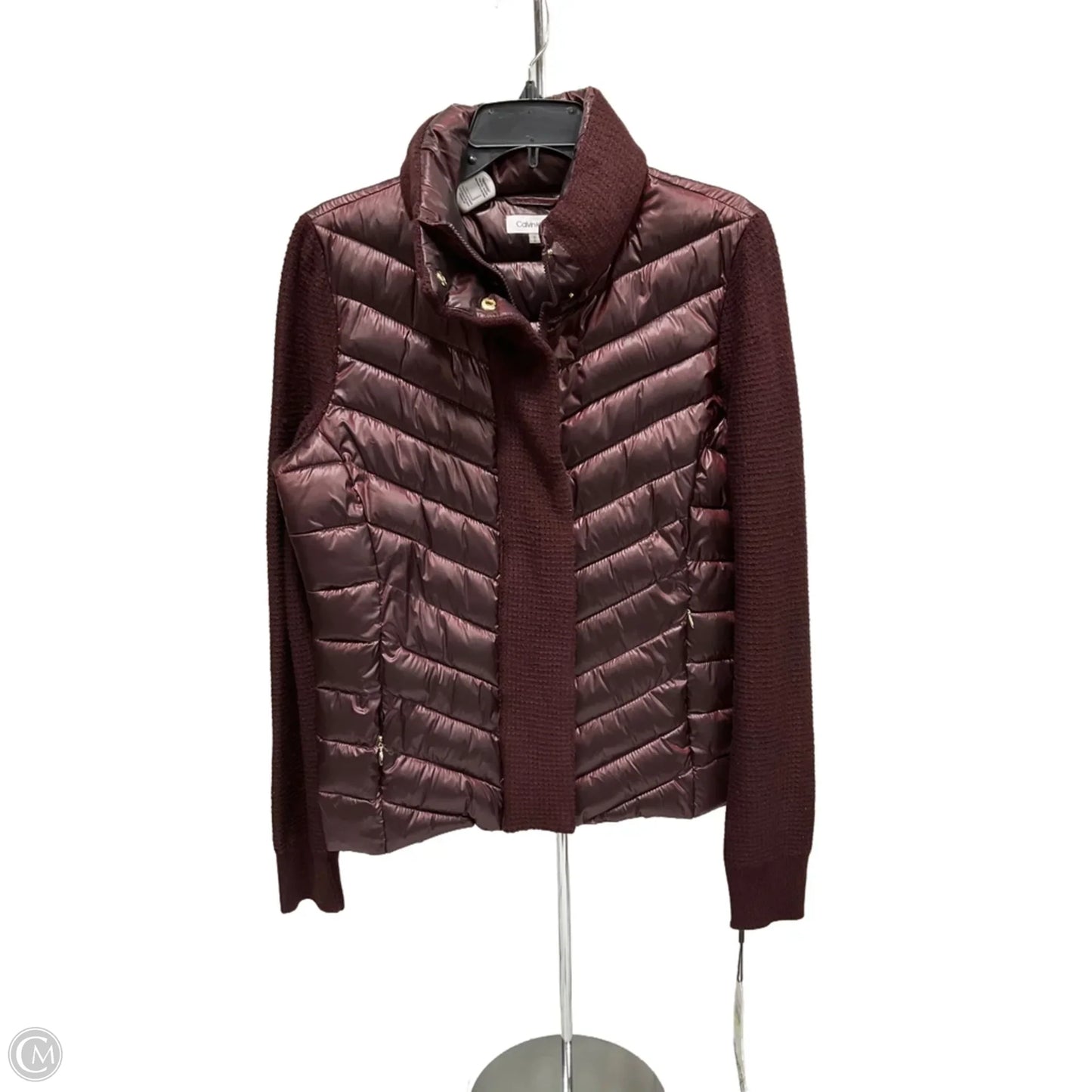 Coat Puffer & Quilted By Calvin Klein In Maroon, Size: M