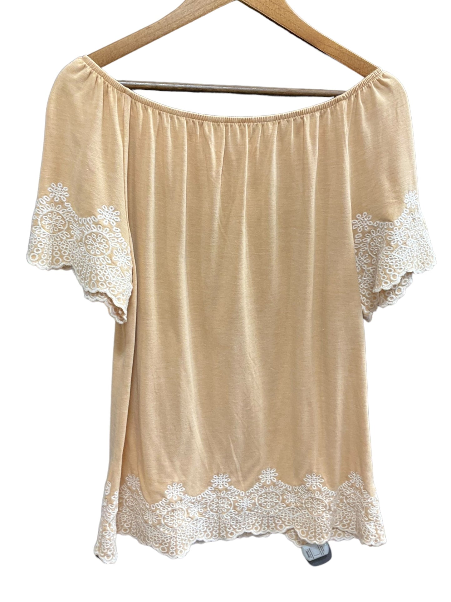 Tan Top Short Sleeve Basic Adrianna Papell, Size M