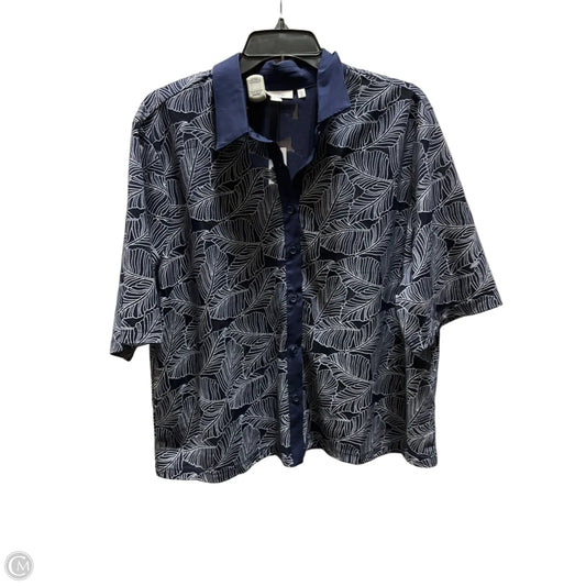 Blouse Short Sleeve By Chicos In Blue & White, Size: Xl