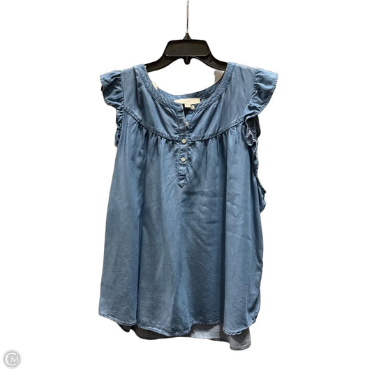 Top Short Sleeve By Loft In Blue Denim, Size: Xxl