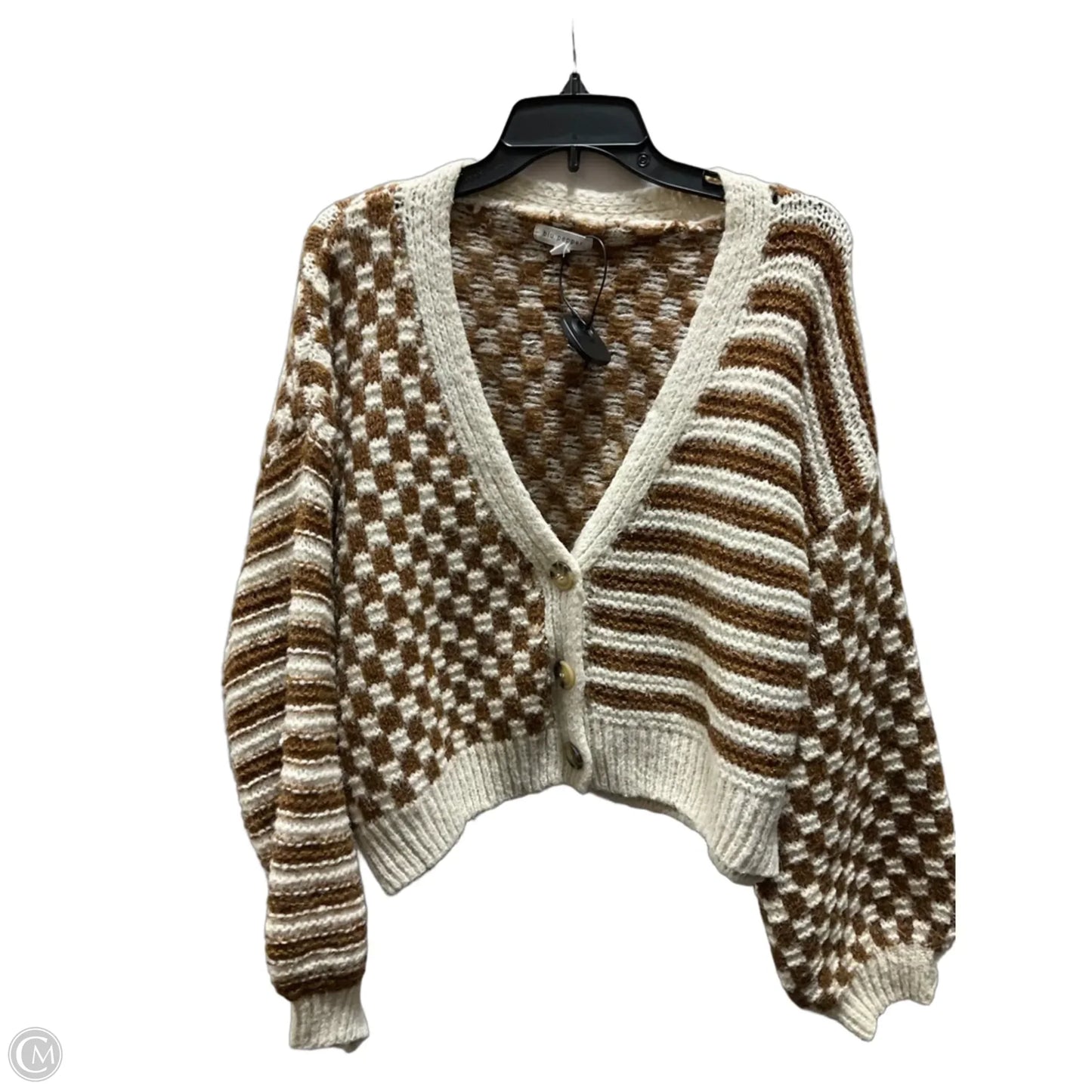 Cardigan By Blu Pepper In Tan & White, Size: M