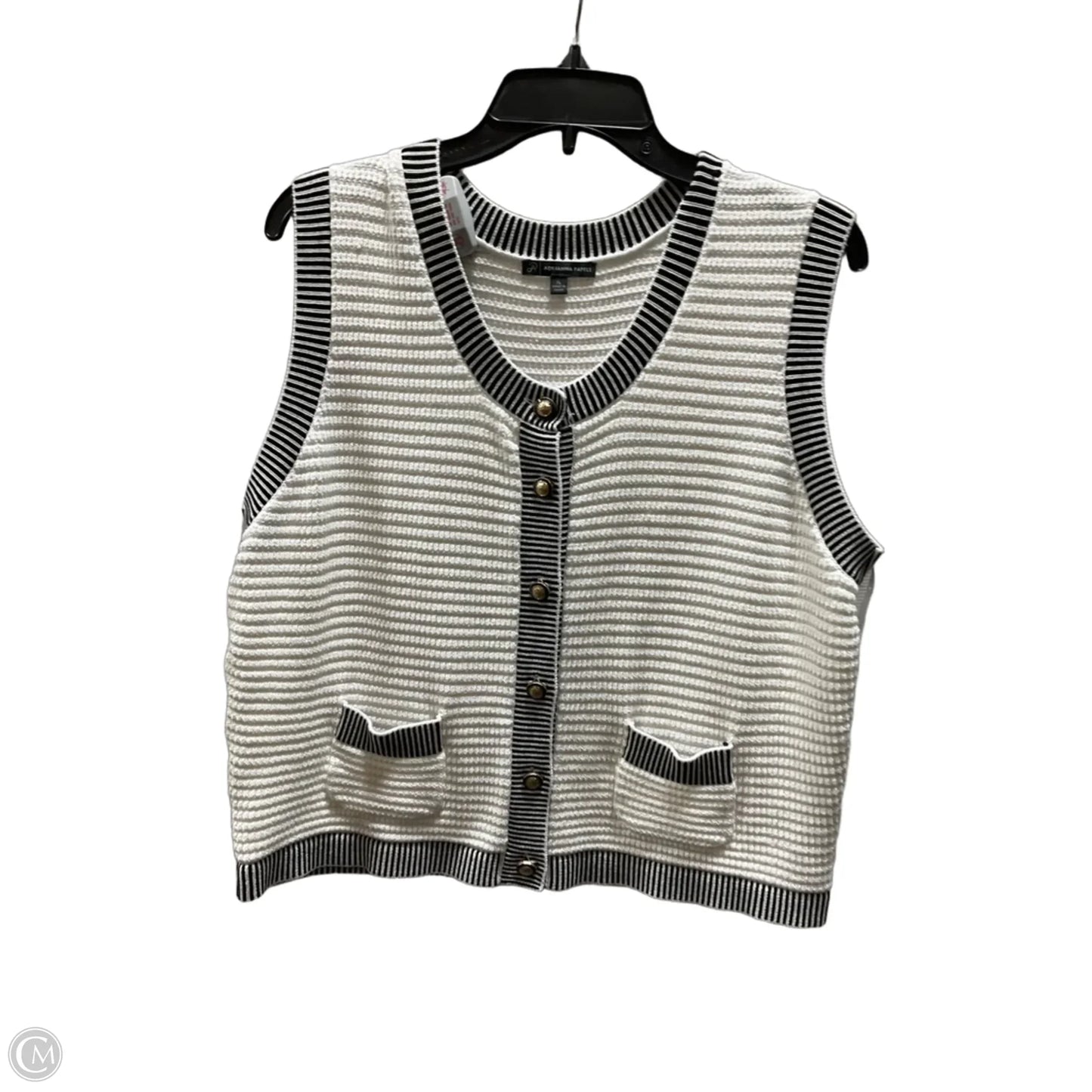 Vest Sweater By Adrianna Papell In Black & White, Size: Xl