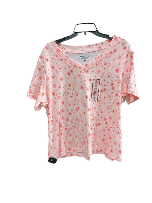 Floral Print Top Short Sleeve Basic Basic Editions, Size 2x