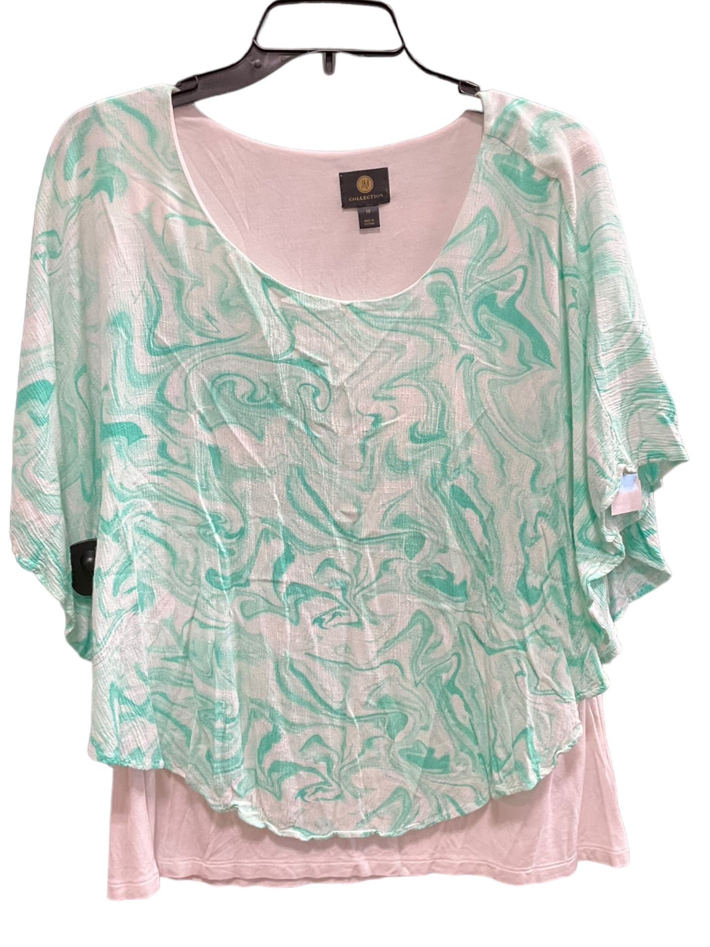 Green & White Top Short Sleeve Jm Collections, Size 1x