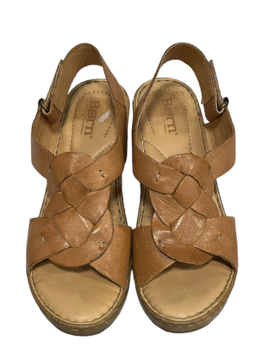Tan Sandals Heels Wedge Born, Size 6