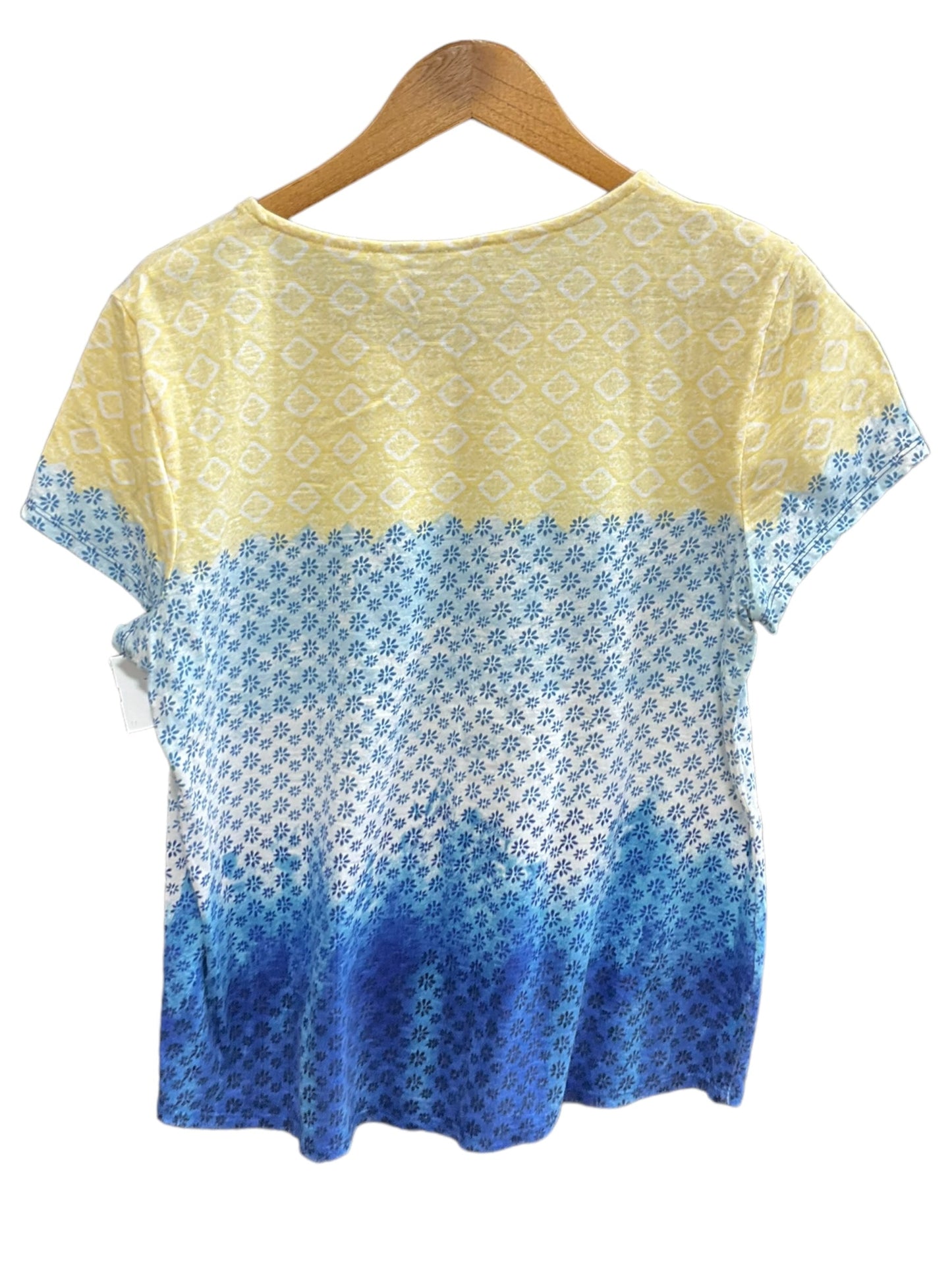 Blue & Yellow Top Short Sleeve Basic Chicos, Size L
