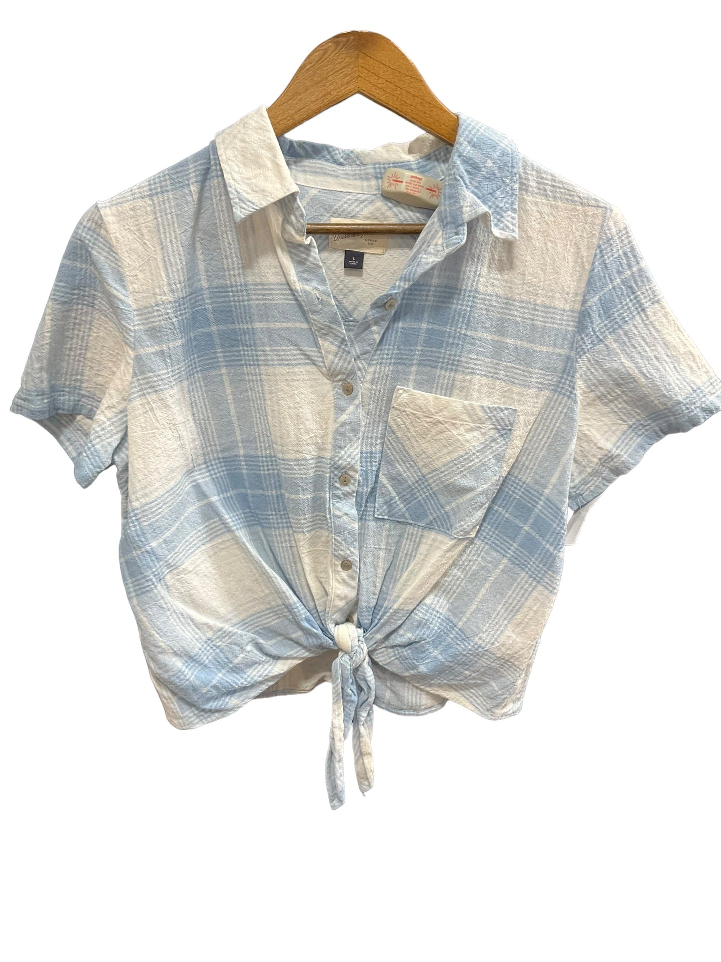 Blue & White Blouse Short Sleeve Universal Thread, Size L