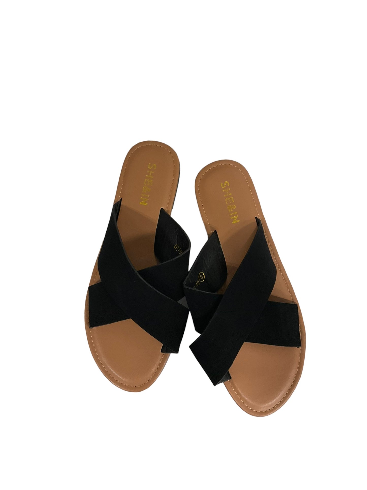 Black Sandals Flats Shein, Size 8