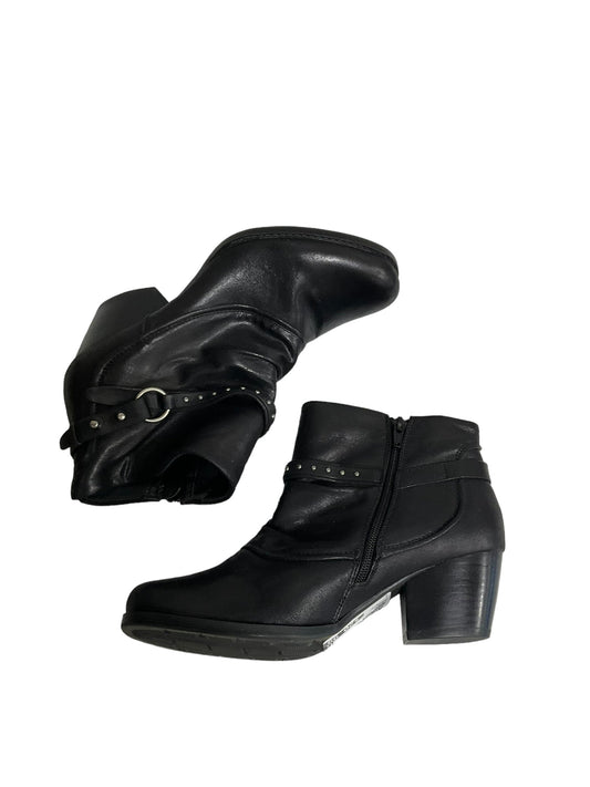 Black Boots Ankle Heels Bare Traps, Size 9.5