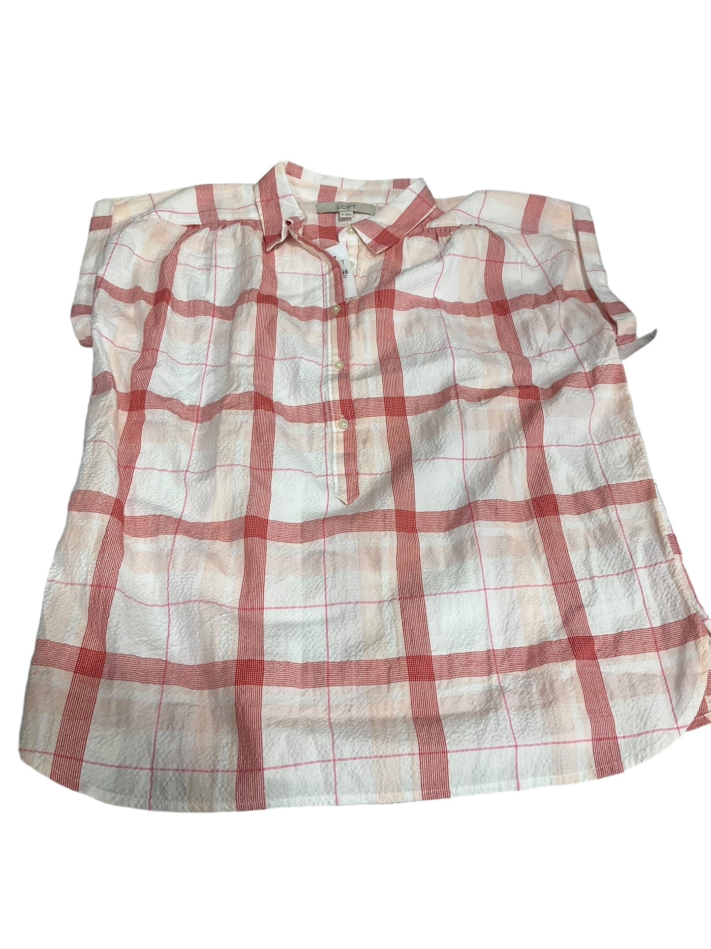 Plaid Pattern Blouse Short Sleeve Loft, Size M