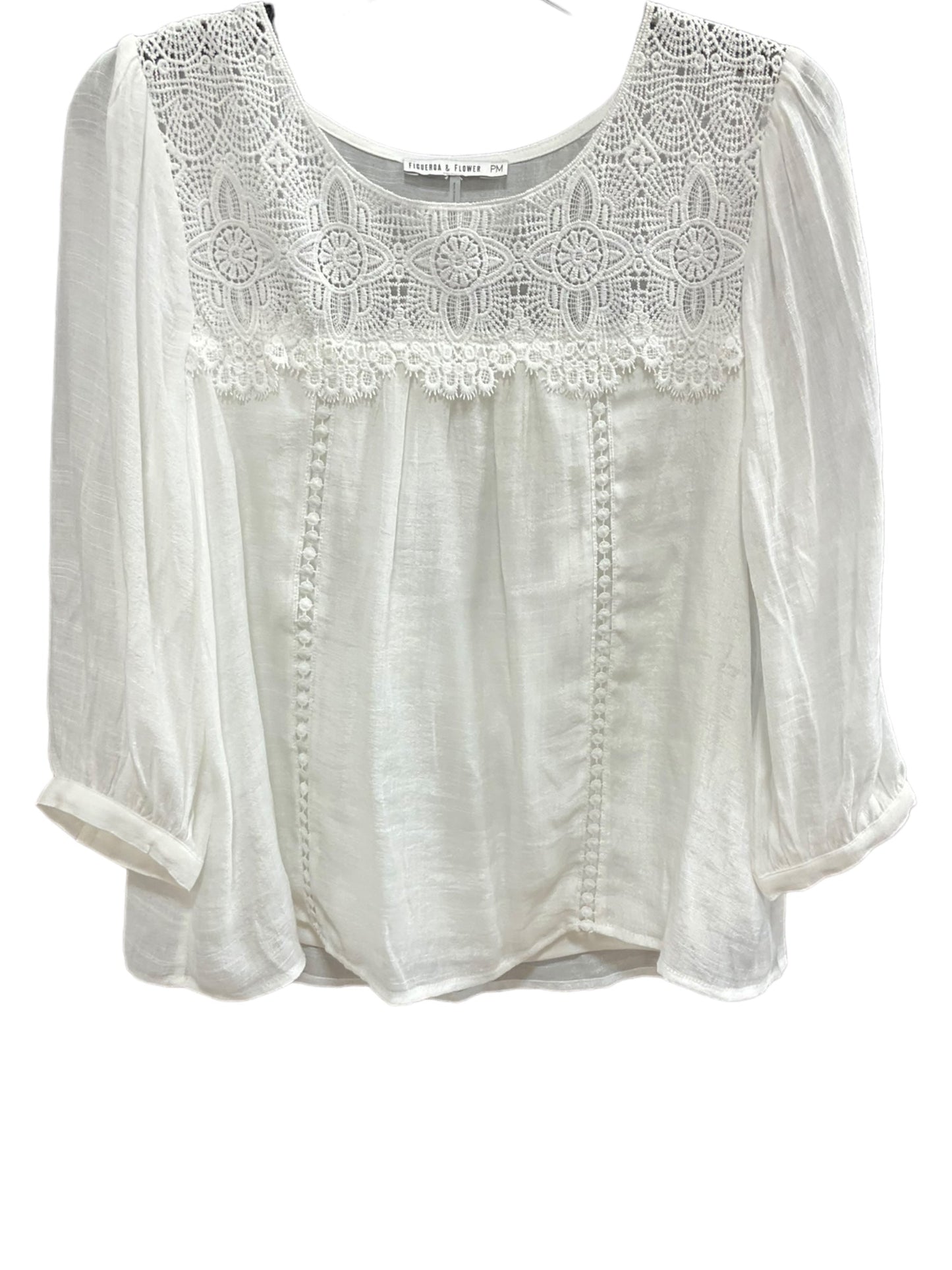 White Top 3/4 Sleeve Figuero & Flower, Size M