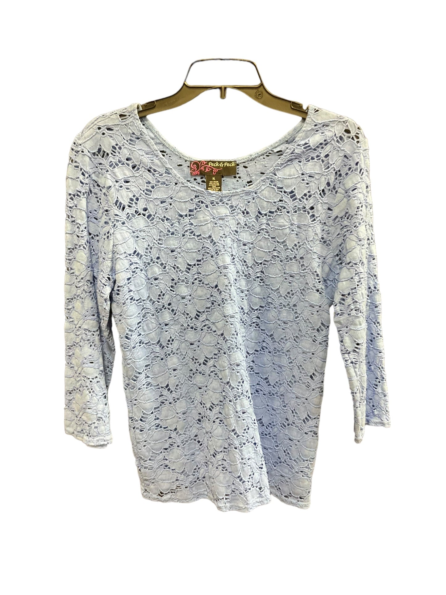 Blue Top 3/4 Sleeve Peck And Peck, Size Xl