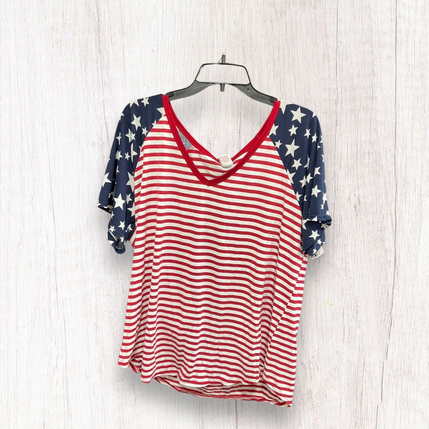 Blue & Red & White Top Short Sleeve Basic Clothes Mentor, Size 2x