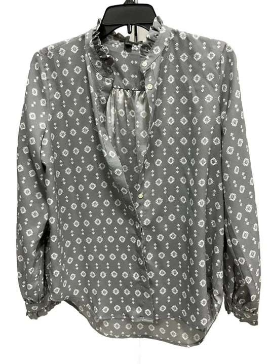 Top Long Sleeve By Ann Taylor In Grey & White, Size: S